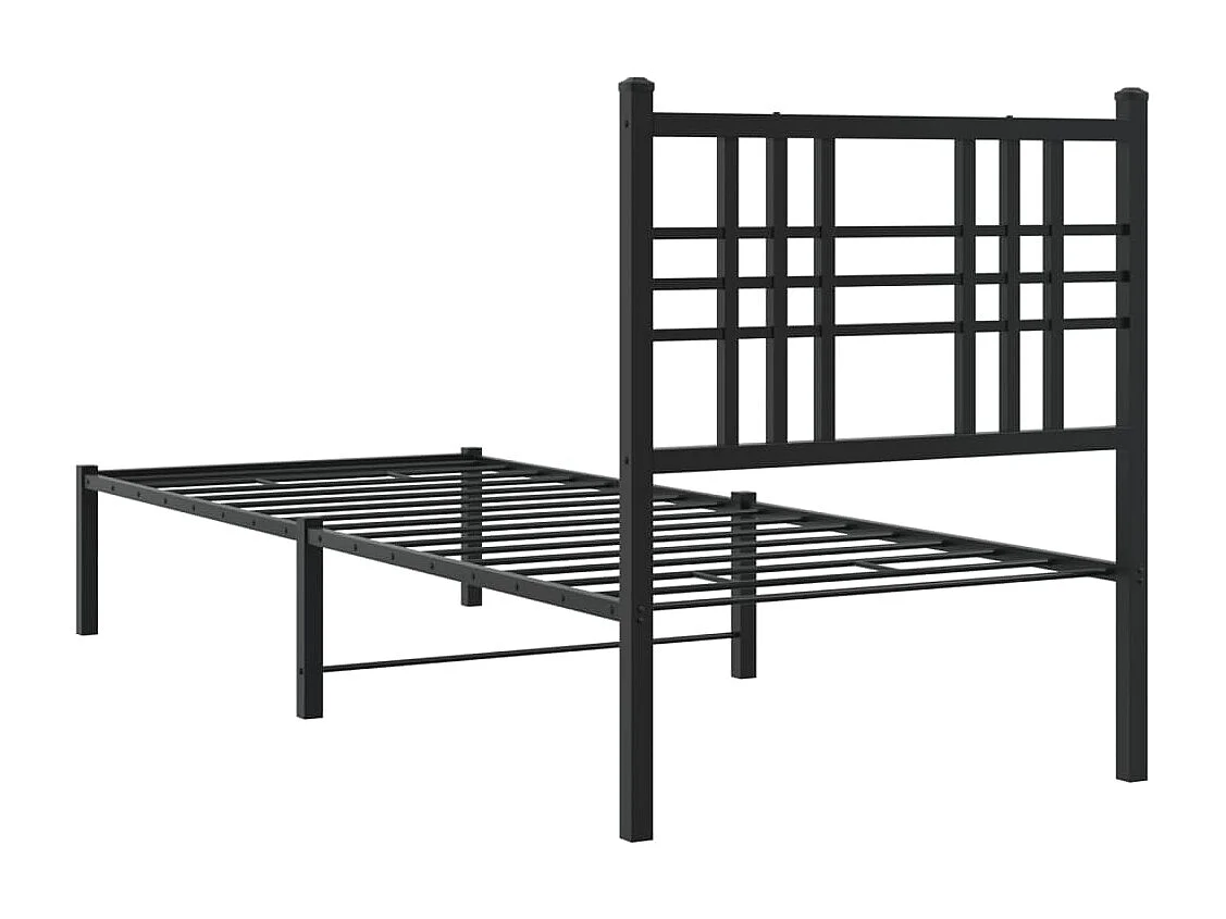 Cadre de lit métal sans matelas avec tête de lit noir 75x190 cm