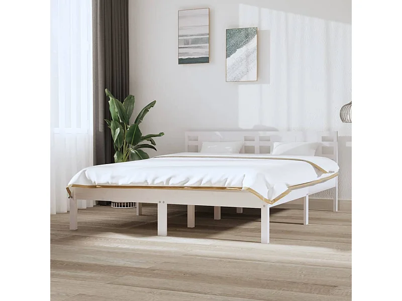 Estructura de cama madera maciza blanca King Size 150x200 cm