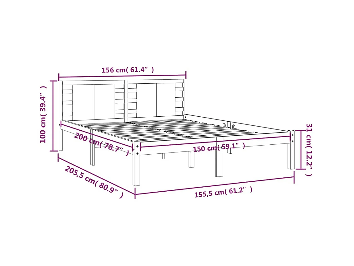 Cadre de lit sans matelas blanc 150x200 cm bois massif
