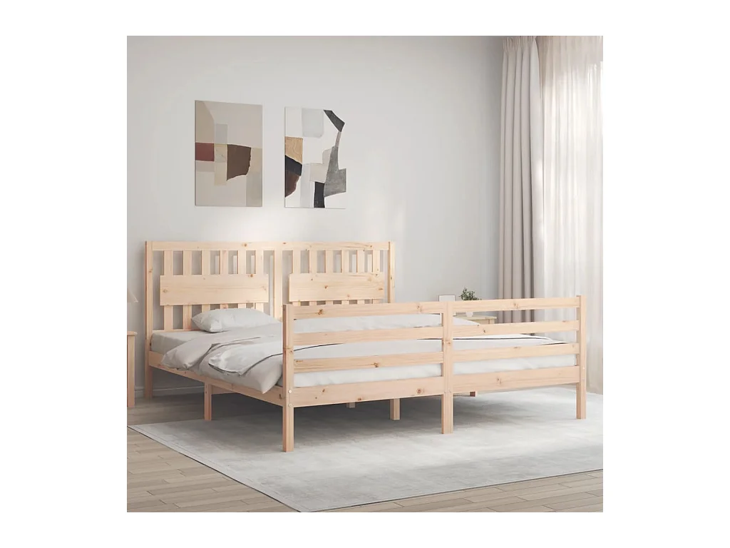 Estructura de cama de matrimonio con cabecero madera maciza