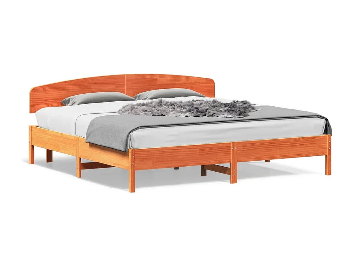 Cama sin colchón madera maciza de pino marrón cera 200x200 cm