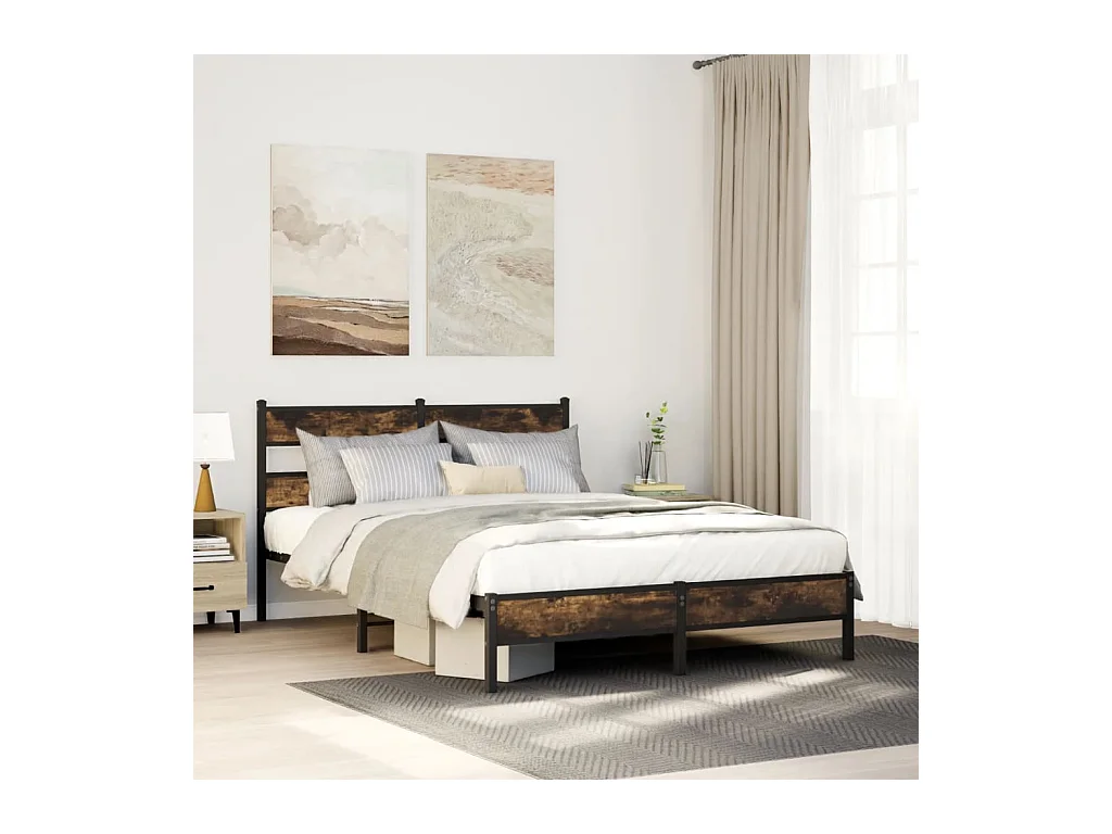 Cadre de lit sans matelas chêne fumé 90x200cm bois d'ingénierie