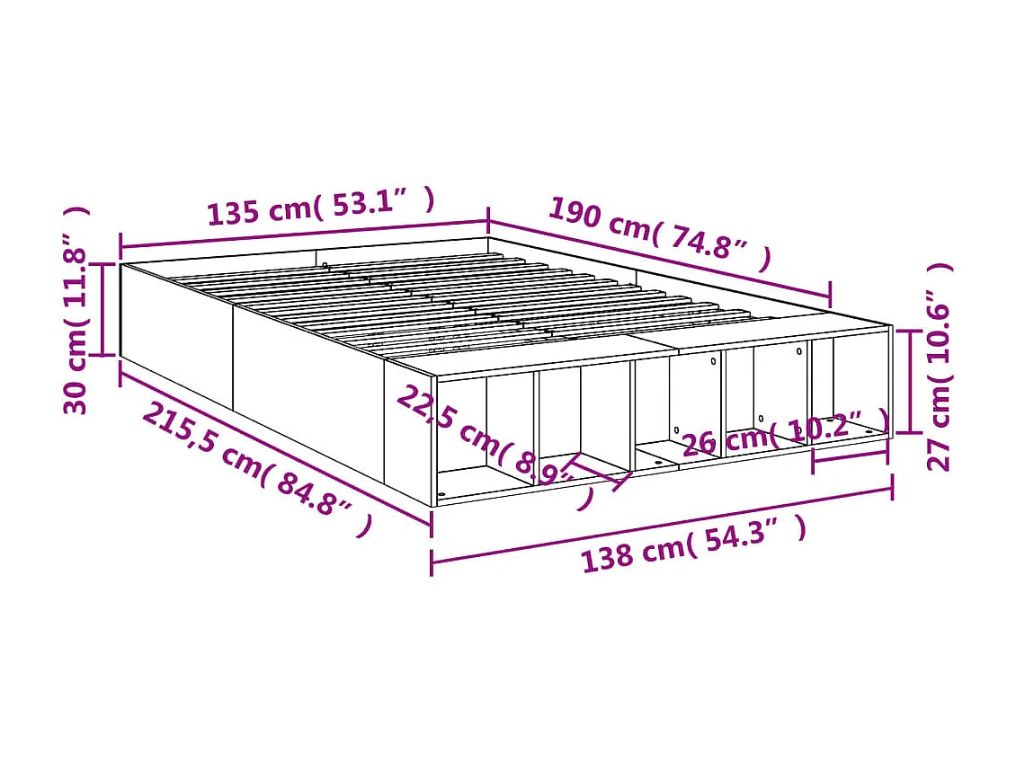 Cadre de lit sans matelas noir 135x190 cm