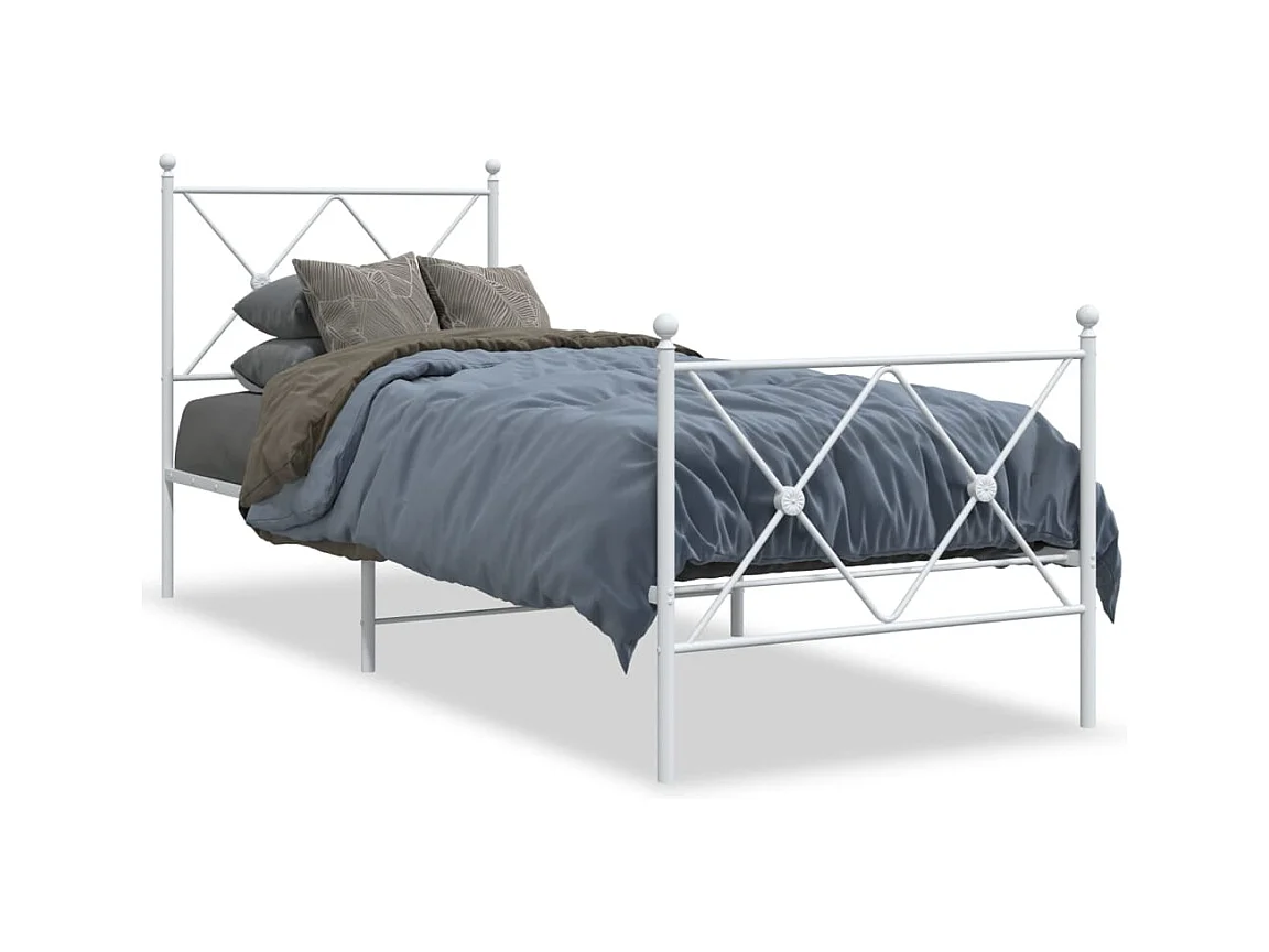 Cadre de lit métal sans matelas avec pied de lit blanc 80x200cm