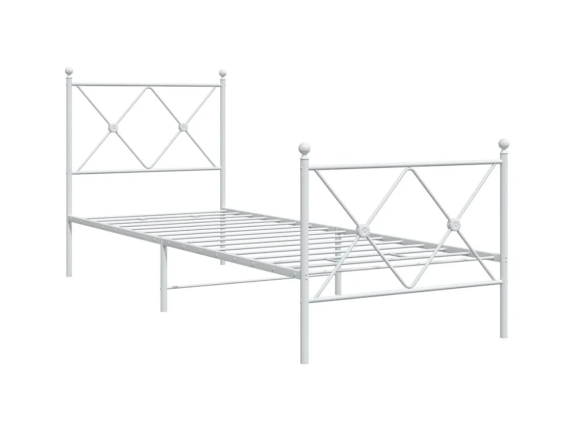 Cadre de lit métal sans matelas avec pied de lit blanc 80x200cm