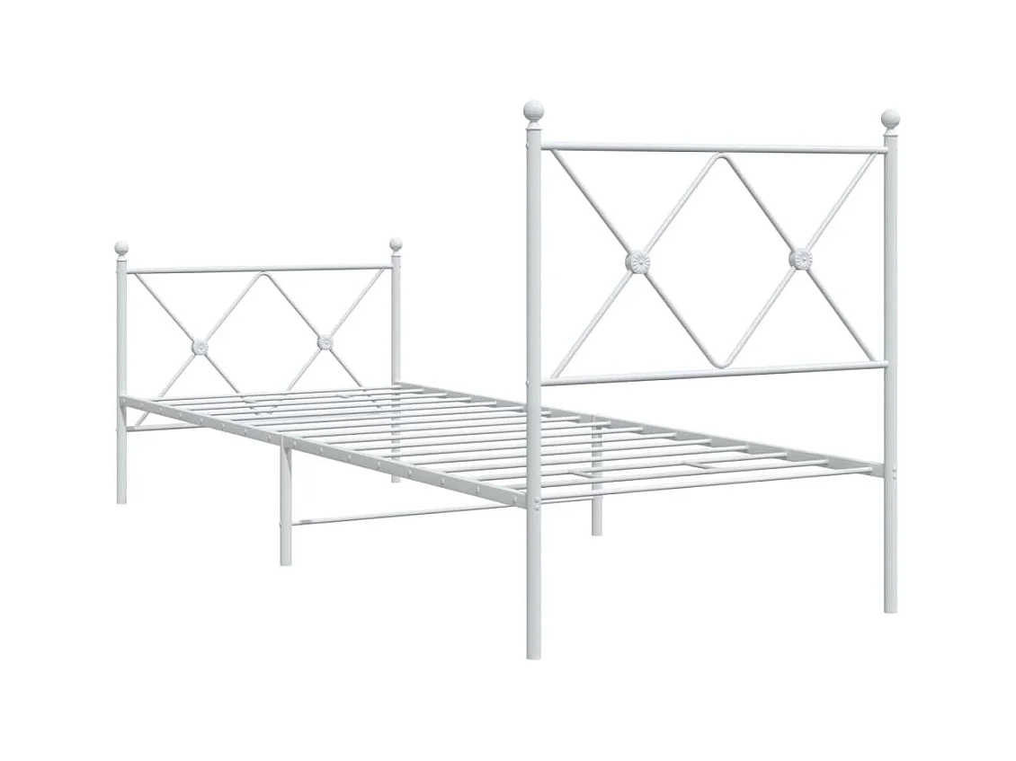 Cadre de lit métal sans matelas avec pied de lit blanc 80x200cm