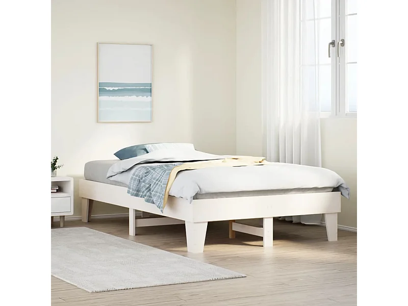 Cama sem colchão 120x200 cm madeira de pinho maciça branco