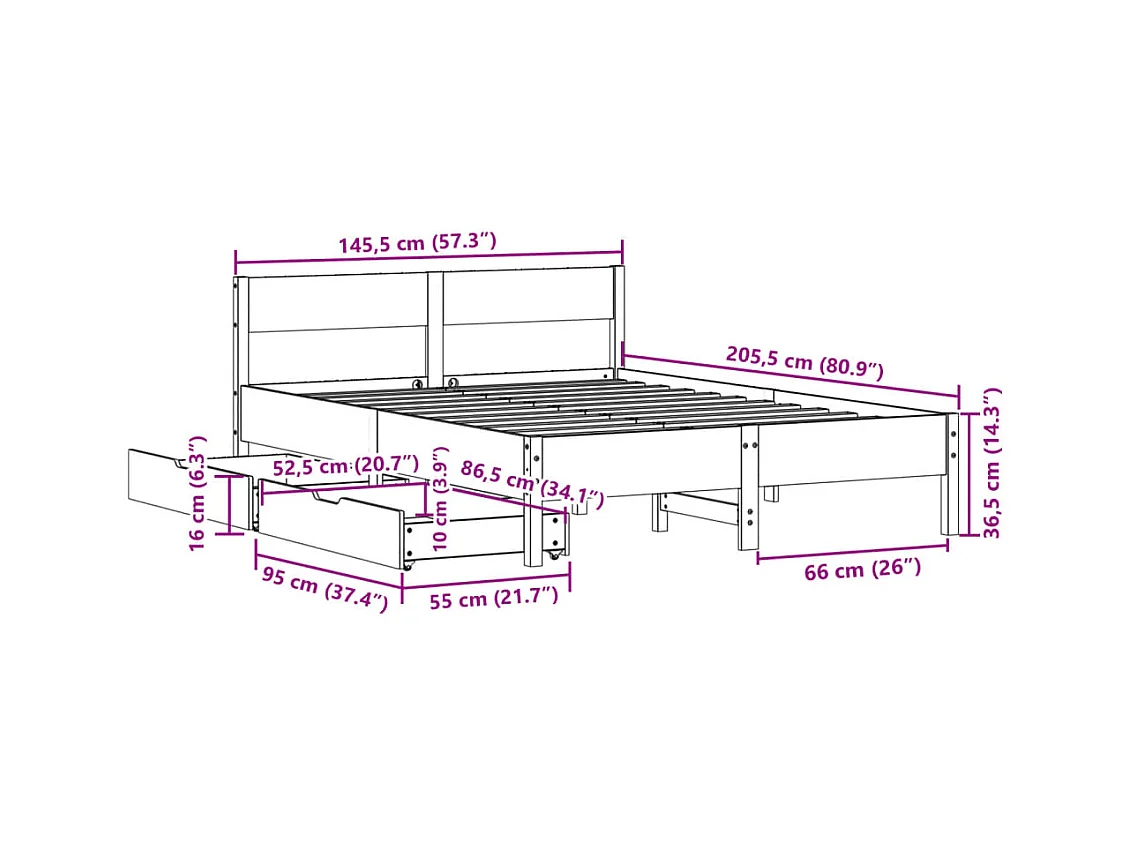 Cadre de lit sans matelas 140x200 cm bois massif de pin