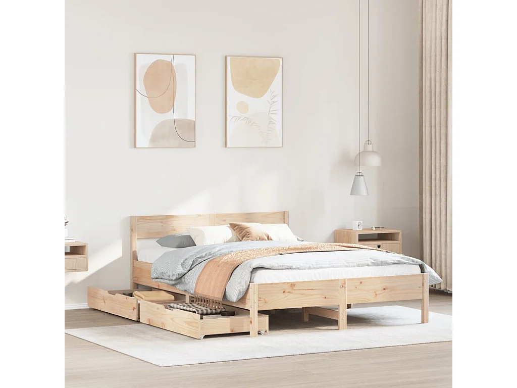 Letto senza Materasso 140x200 cm in Legno Massello di Pino