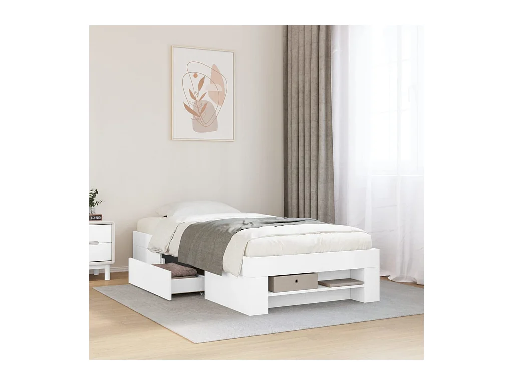 Bedframe bewerkt hout wit 90x190 cm