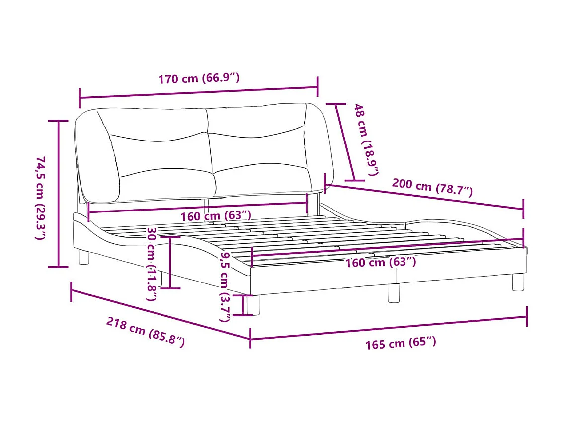 Cadre de lit sans matelas noir 160x200 cm tissu