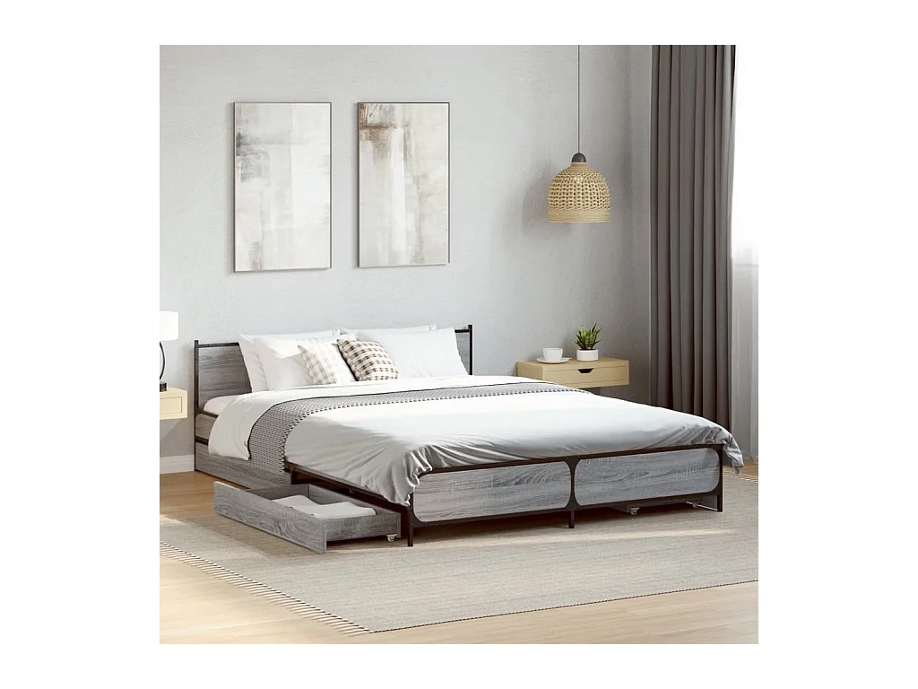 Giroletto Cassetti Grigio Sonoma 135x190 cm Legno Multistrato