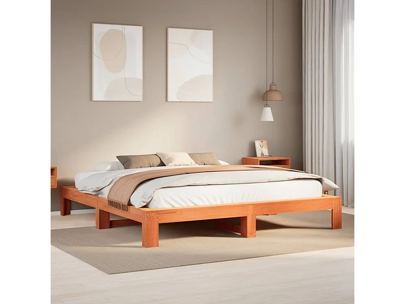 Letto senza Materasso Marrone Cera 180x200 cm in Legno di Pino