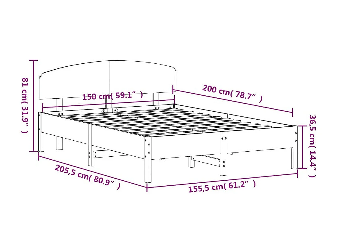 Giroletto senza Materasso 150x200 cm in Legno Massello di Pino
