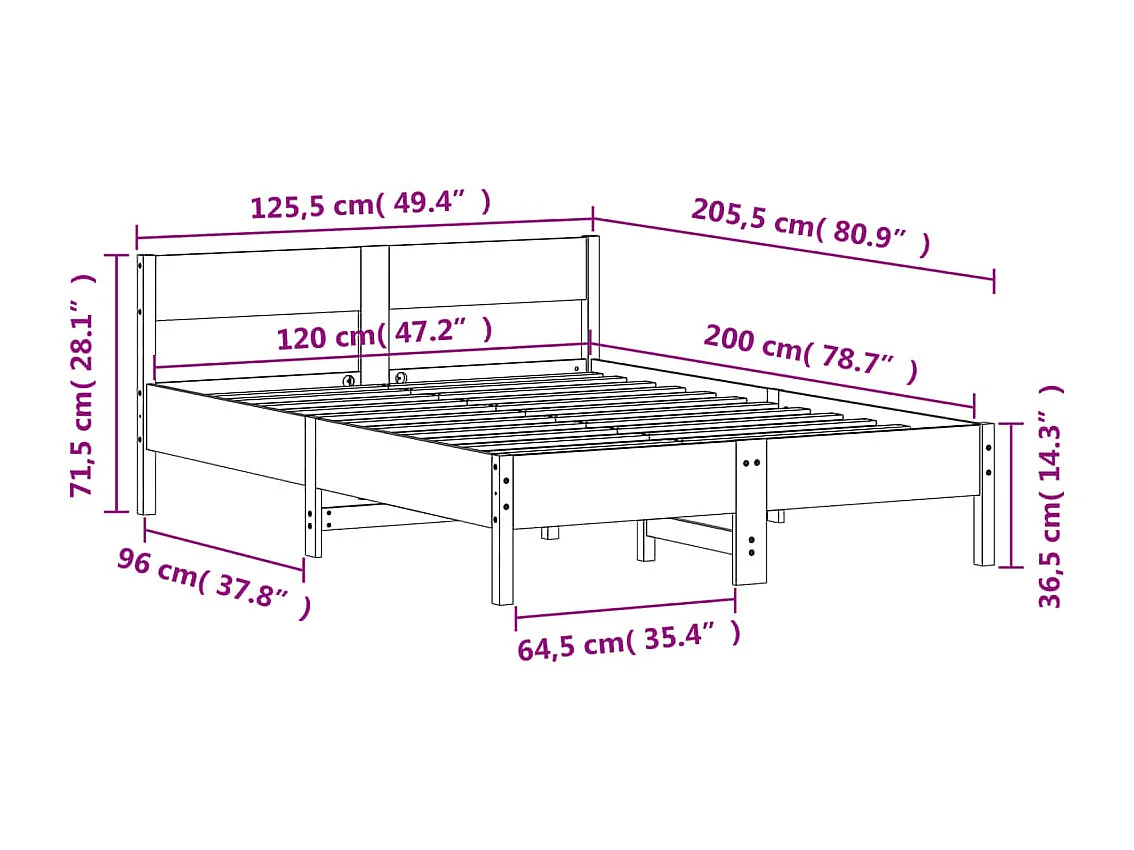 Cadre de lit sans matelas cire marron 120x200cm bois pin massif