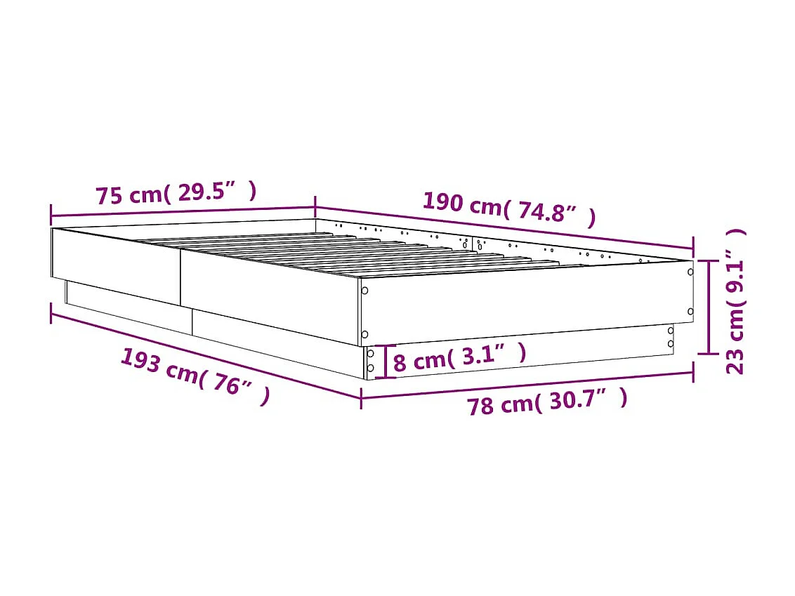 Bettgestell Betongrau 75x190 cm Holzwerkstoff