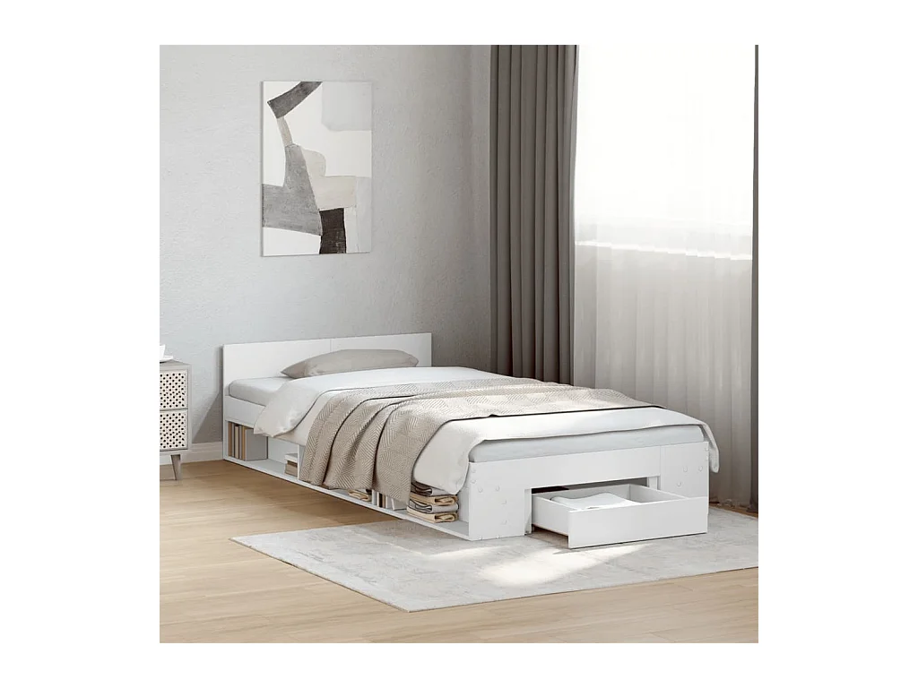 Bedframe met lade bewerkt hout wit 90x190 cm
