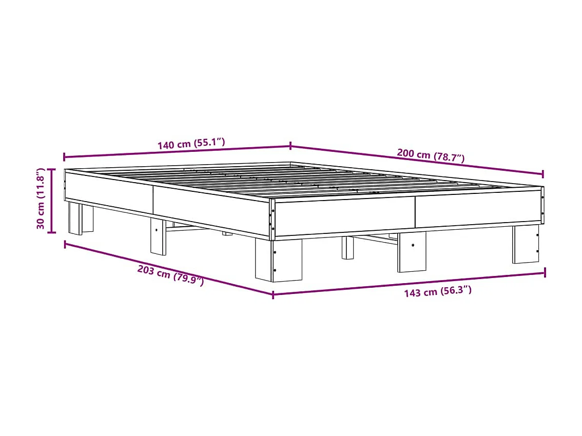 Bedframe bewerkt hout metaal grijs sonoma eiken 140x200 cm