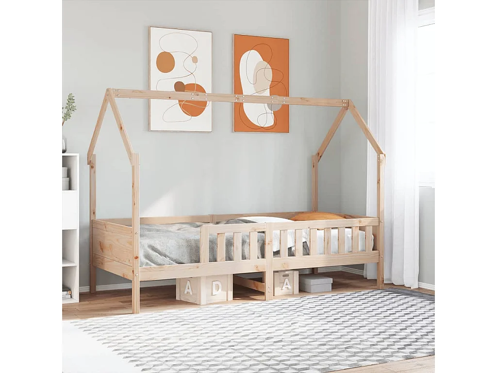 Cadre de lit d'enfants forme de maison sans matelas pin