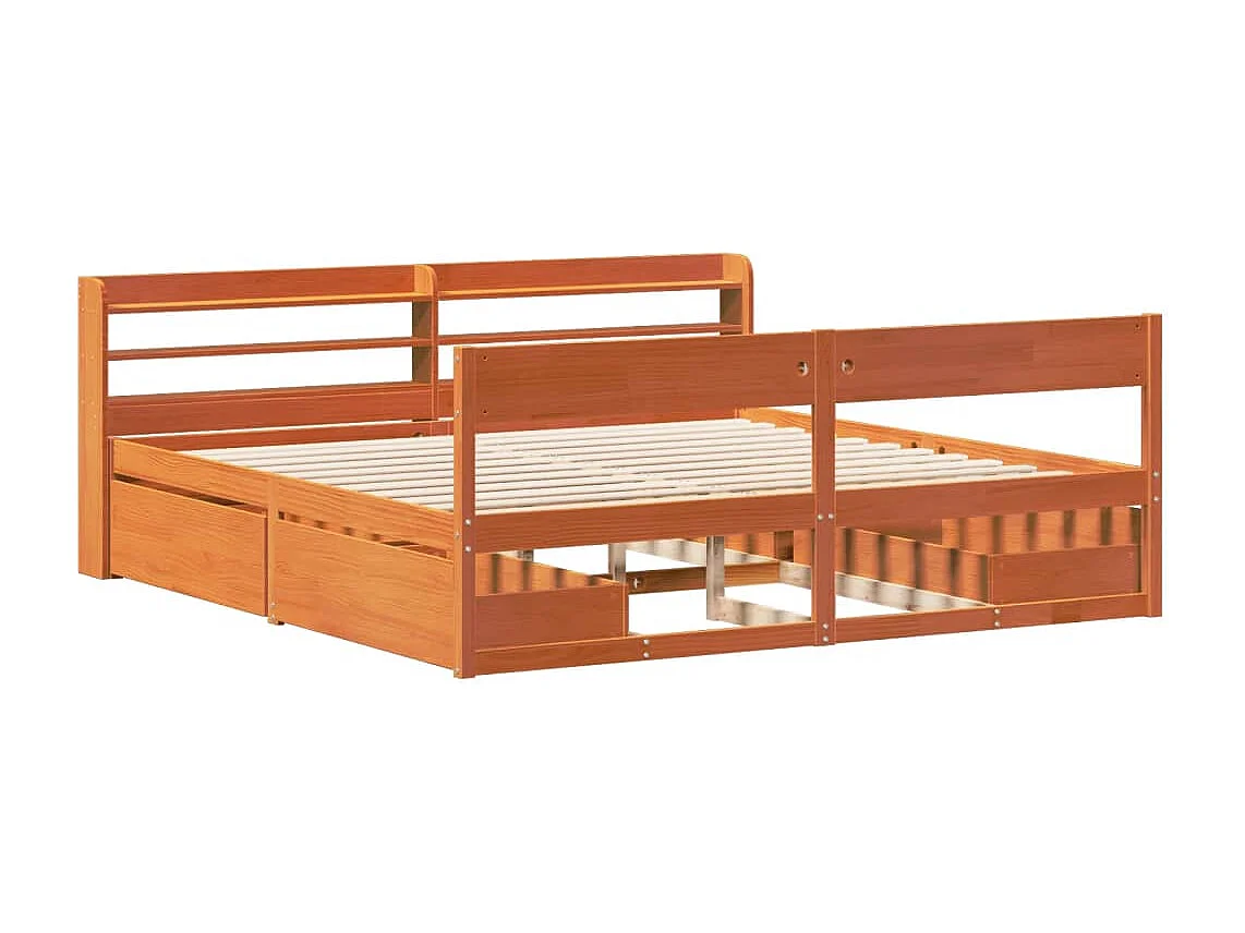 Cama sin colchón madera maciza de pino marrón cera 200x200 cm