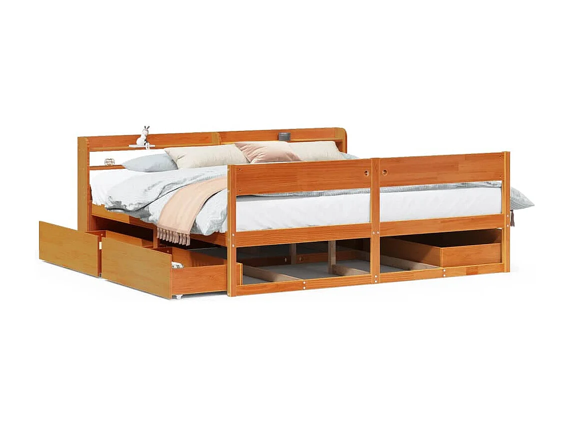 Cama sem colchão 200x200 cm pinho maciço castanho-mel