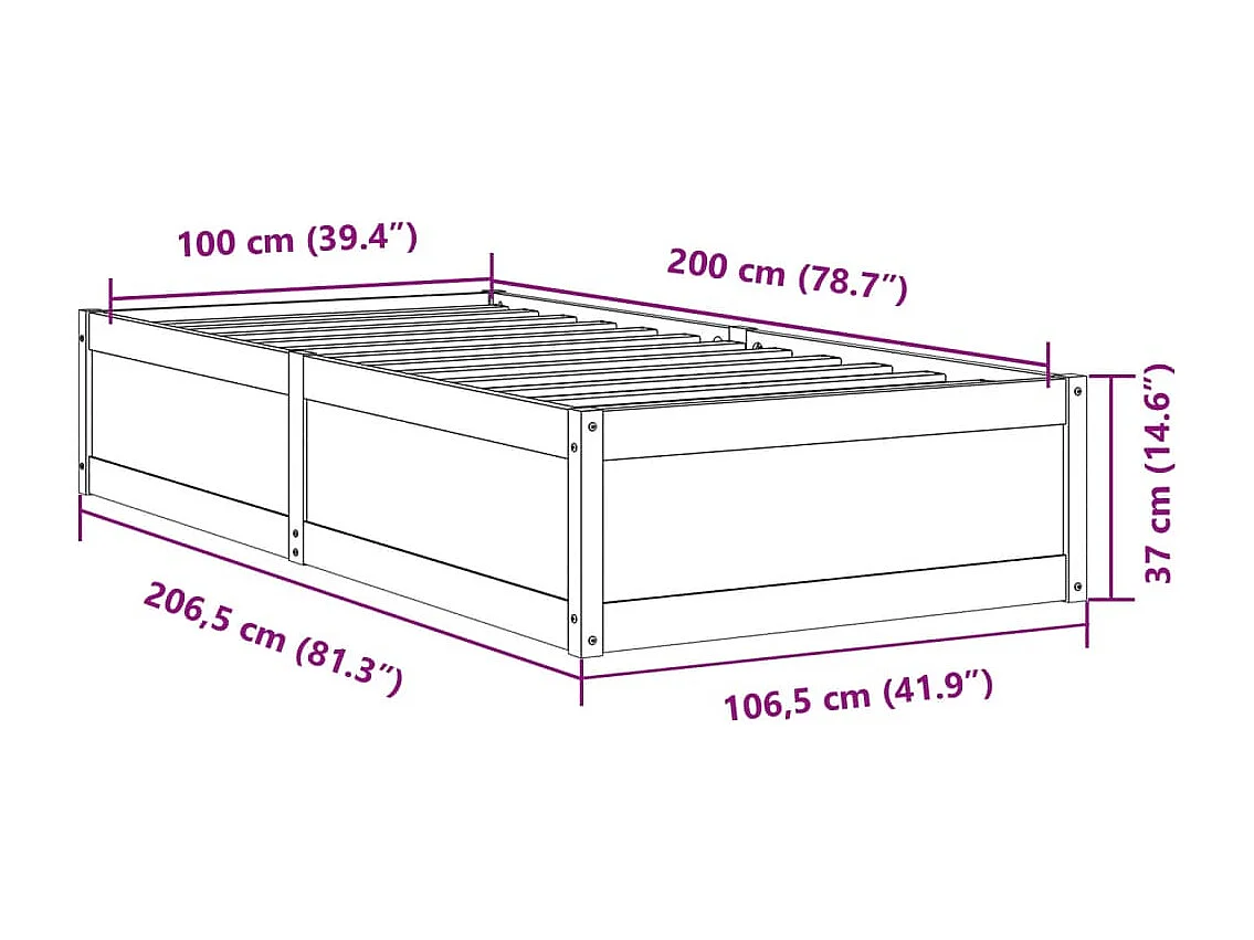 Massivholzbett ohne Matratze Weiß 100x200 cm Kiefernholz