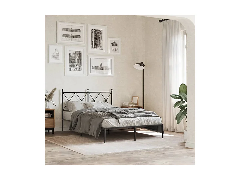 Cadre de lit métal sans matelas avec tête de lit noir 120x190cm