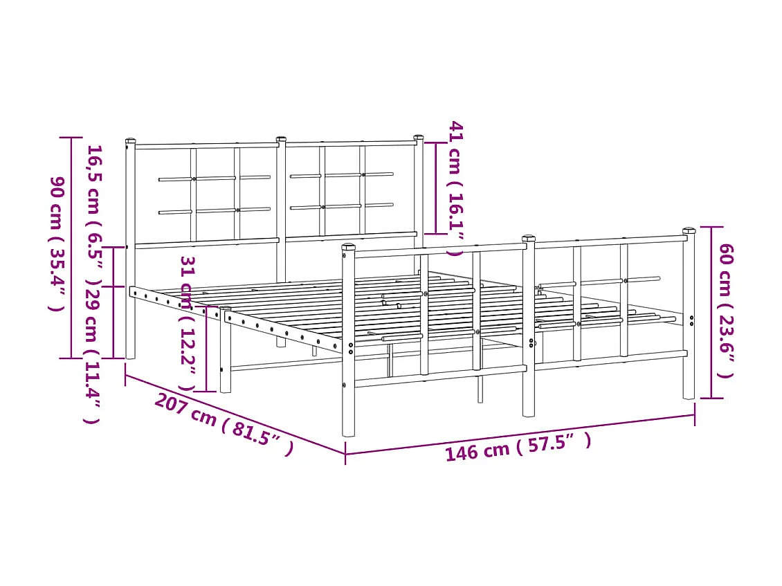 Cadre de lit métal sans matelas avec tête de lit noir 120x190cm