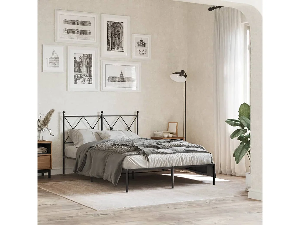 Cadre de lit métal sans matelas avec tête de lit noir 120x190cm