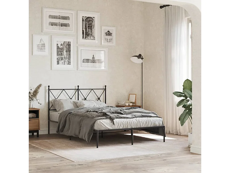 Cadre de lit métal sans matelas avec tête de lit noir 120x190cm