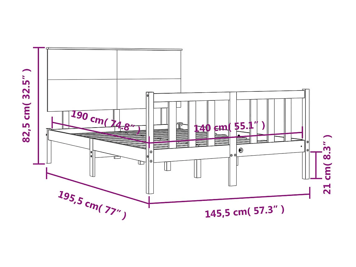 Cadre de lit sans matelas blanc 140x190 cm bois de pin massif