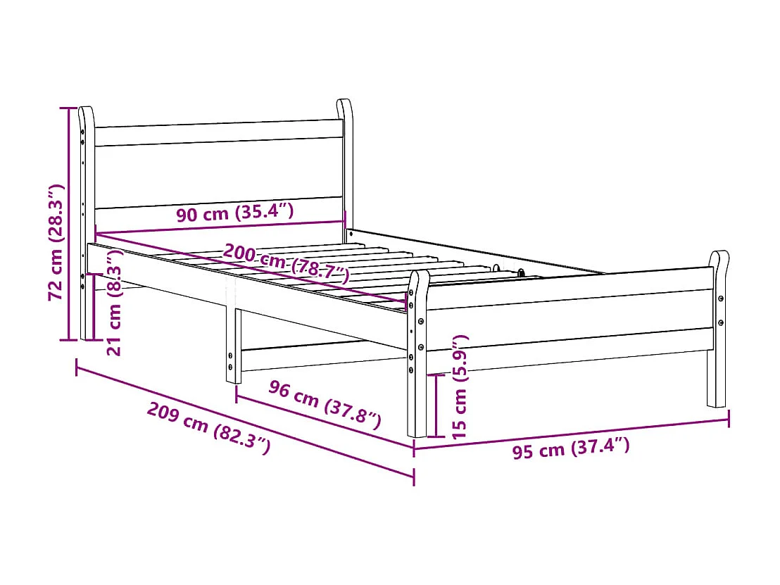 Letto senza Materasso Marrone Cera 90x200 cm Legno di Pino