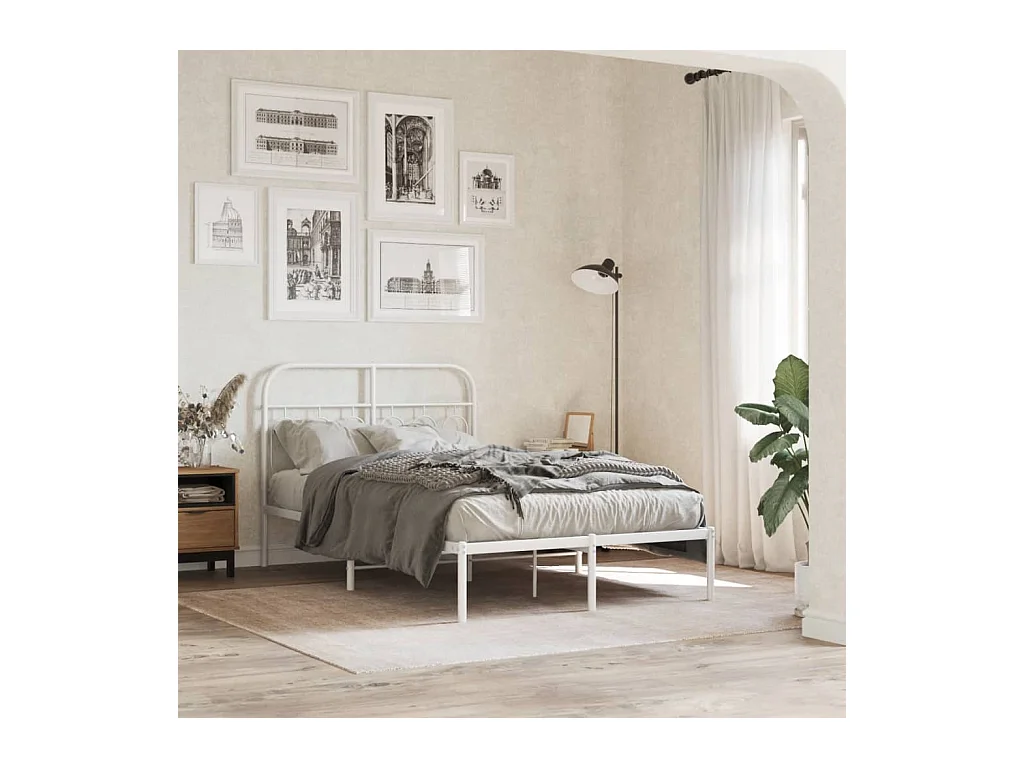 Bedframe met hoofdbord metaal wit 120x200 cm