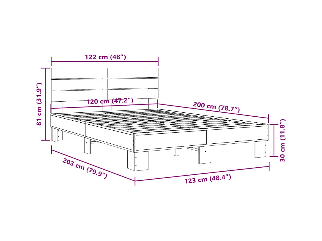 Cadre de lit sans matelas sonoma gris 120x200 cm