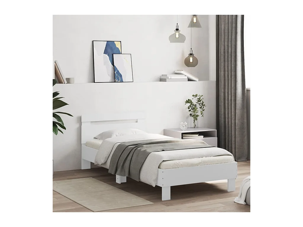 Bedframe met hoofdeinde bewerkt hout wit 90x190 cm