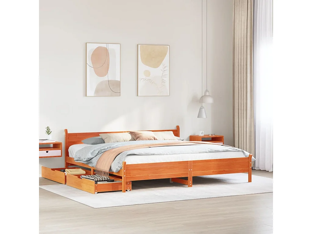 Cadre de lit sans matelas cire marron 200x200cm bois pin massif