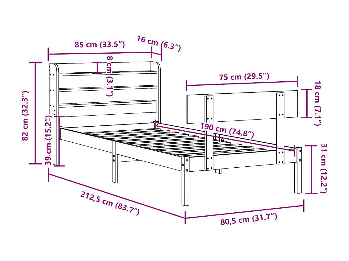 Cadre de lit avec toit sans matelas cire marron 90x200 cm