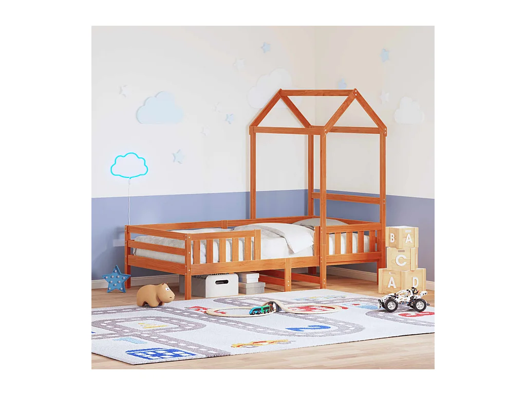 Cadre de lit avec toit sans matelas cire marron 90x200 cm