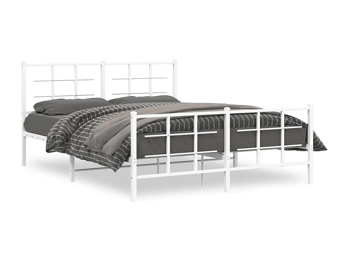 Cadre de lit métal sans matelas et pied de lit blanc 150x200 cm