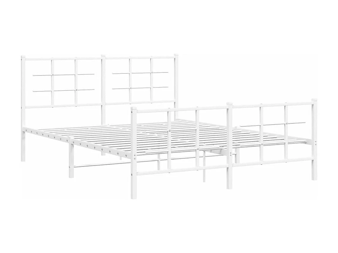 Cadre de lit métal sans matelas et pied de lit blanc 150x200 cm