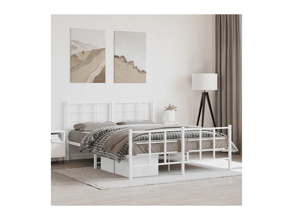 Cadre de lit métal sans matelas et pied de lit blanc 150x200 cm
