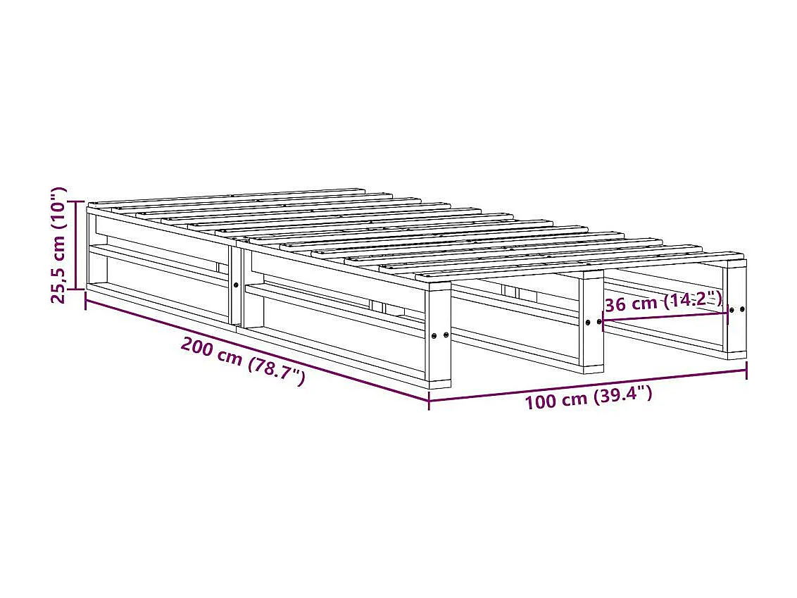 Bedframe zonder matras massief grenenhout wasbruin 100x200 cm
