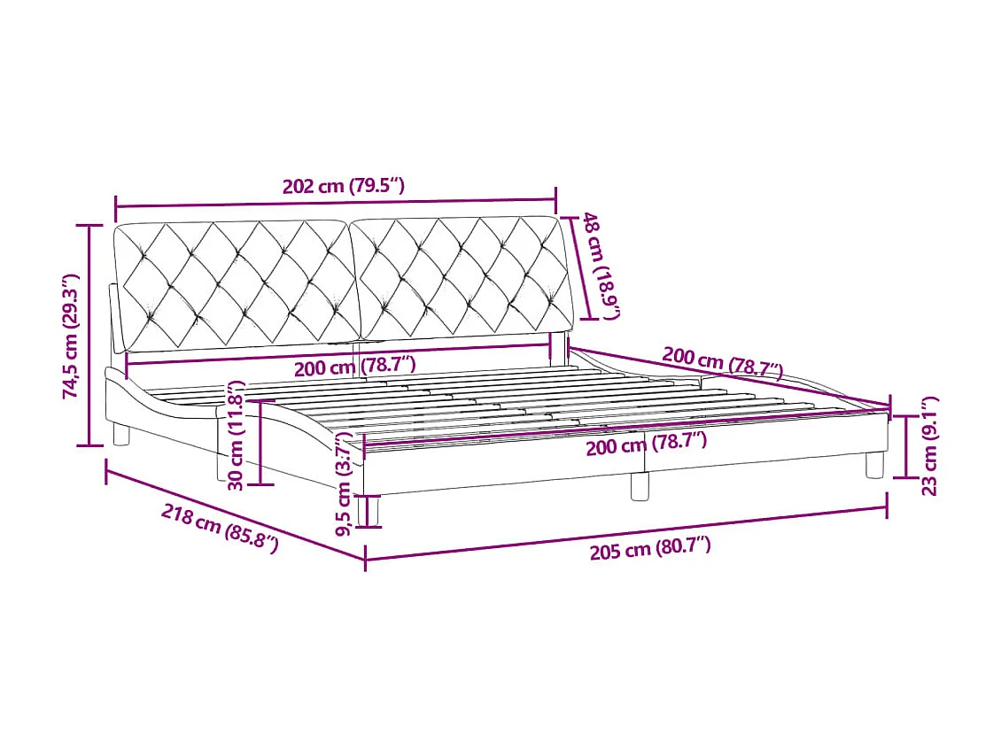 Cadre de lit sans matelas gris foncé 200x200 cm velours