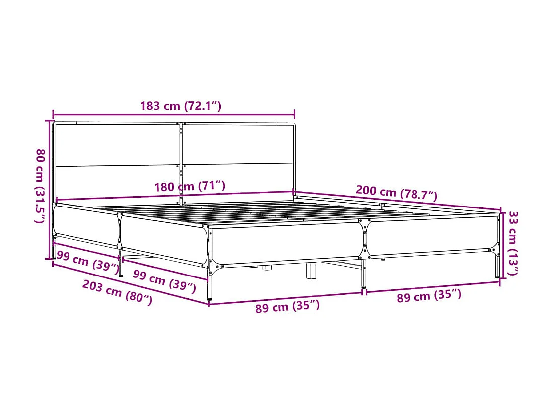 Cadre de lit sans matelas chêne sonoma 180x200 cm