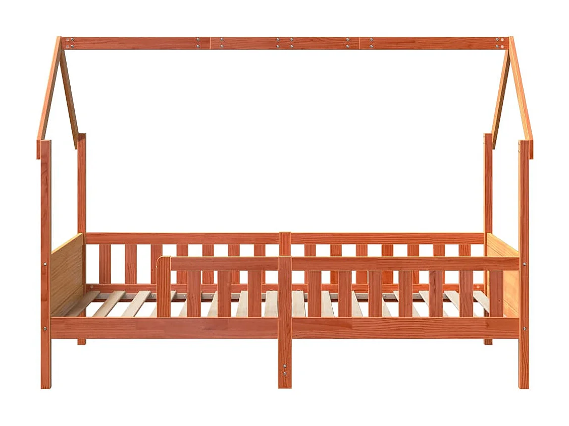 Kinderbett Hausbett Wachsbraun 90x190 cm Massivholz Kiefer