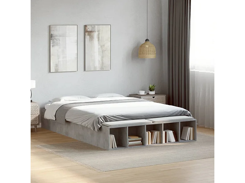 Cadre de lit sans matelas gris béton 140x190 cm