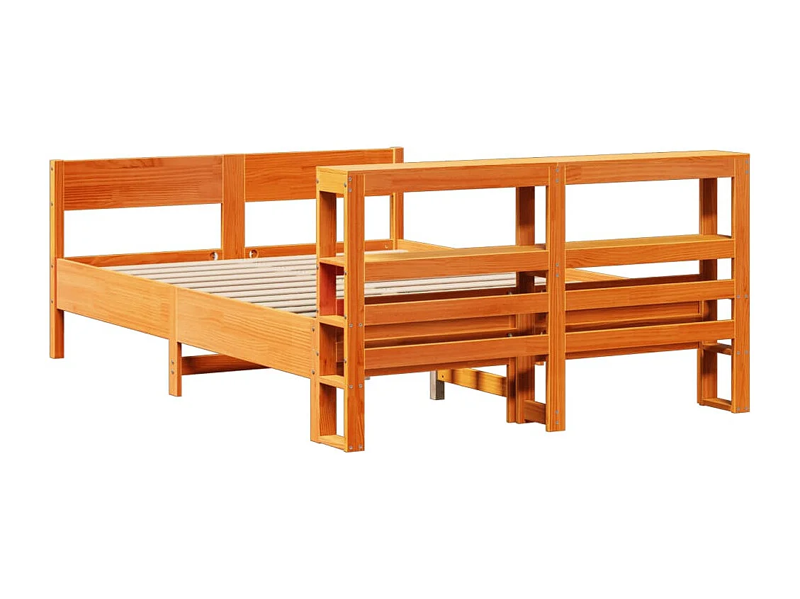 Cama sin colchón madera maciza de pino marrón cera 120x200 cm