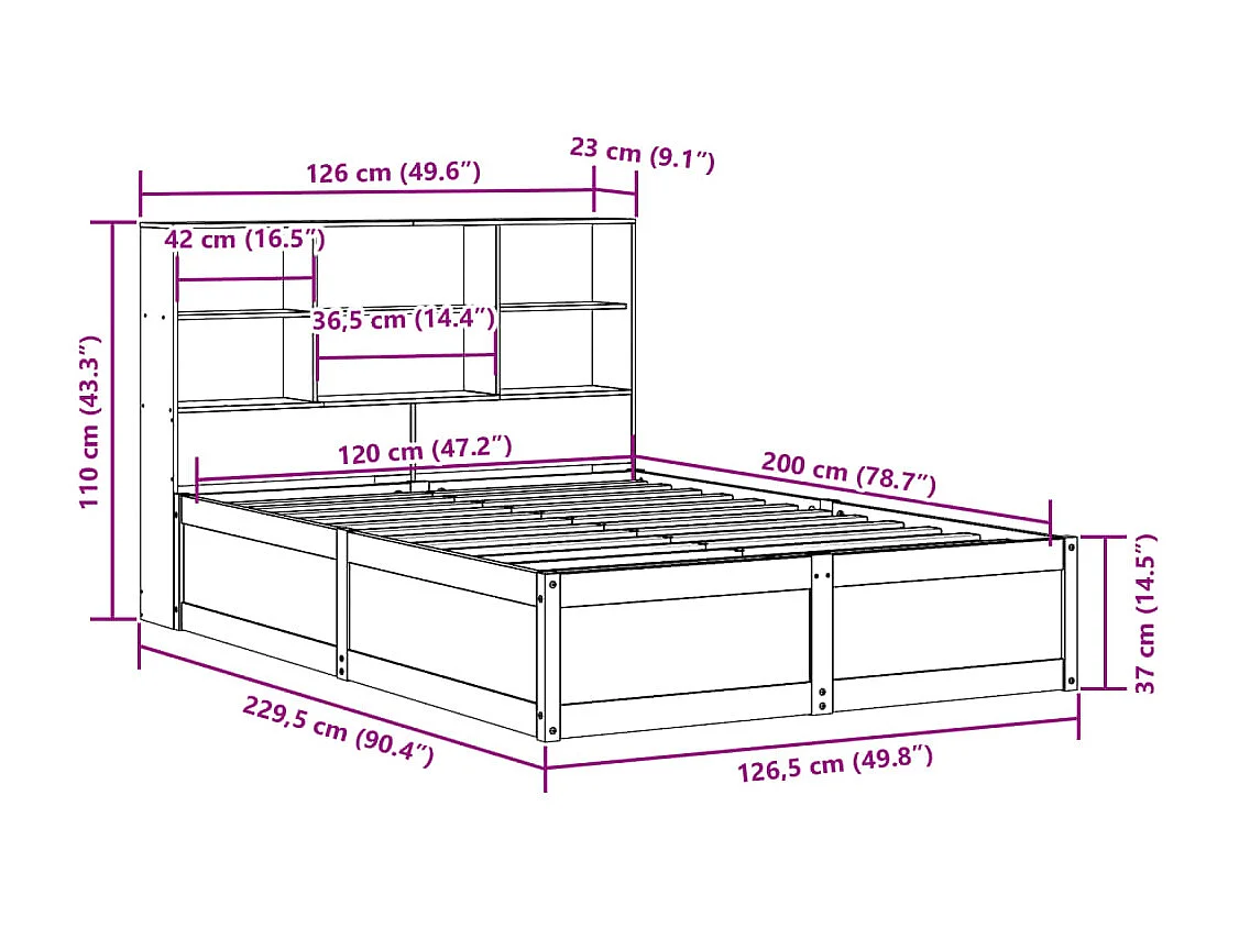 Cadre de lit sans matelas cire marron 140x200cm bois pin massif