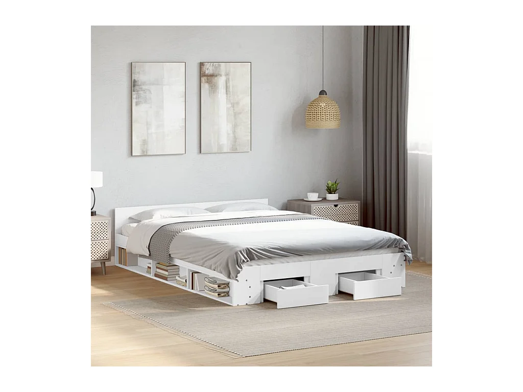 Giroletto con Cassetti Bianco 150x200 cm in Legno Multistrato