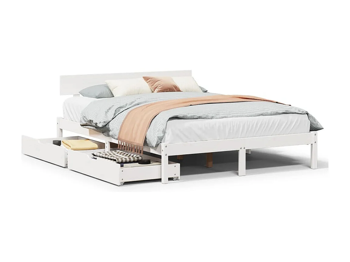 Letto senza Materasso Bianco 135x190 cm Legno Massello di Pino